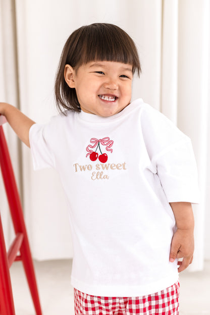Personalised Cherry 'Two Sweet' Second Birthday T shirt