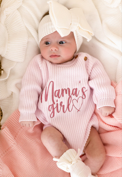 Mama's Girl/Boy or Daddy's Girl/Boy Embroidered Long Sleeve Romper