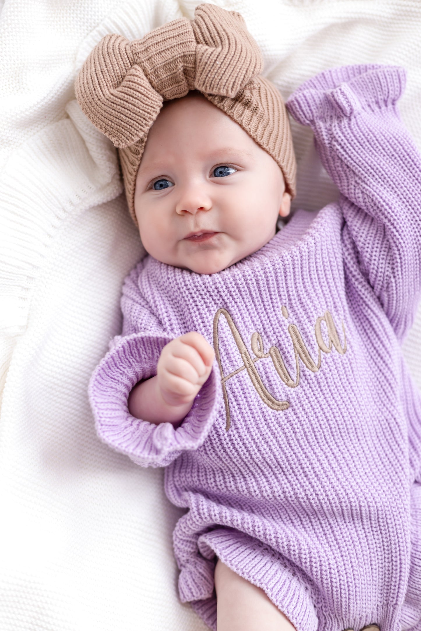 Spring Lilac Personalised Embroidered Long Sleeve leg frill Romper