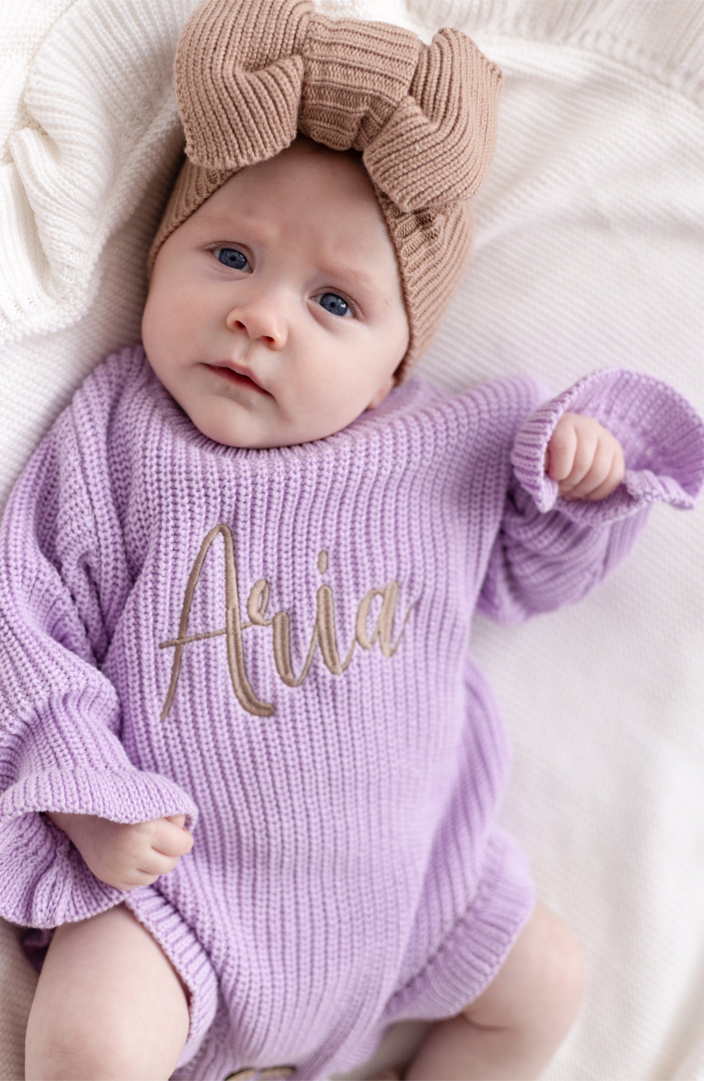 Spring Lilac Personalised Embroidered Long Sleeve leg frill Romper
