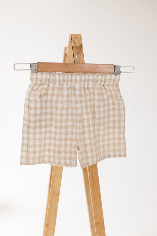 Child's Summer Gingham Woven Shorts- Available in Stone and Red