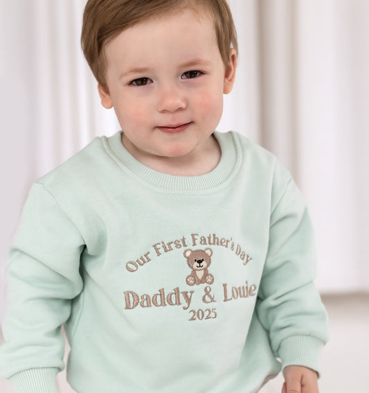 Personalised 'First Father's Day 2026' Embroidered Bear Sweatshirt