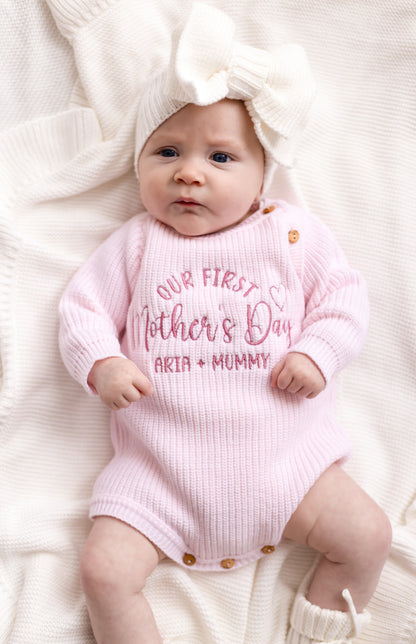 'Our First Mother's Day Embroidered Personalised Knitted Romper