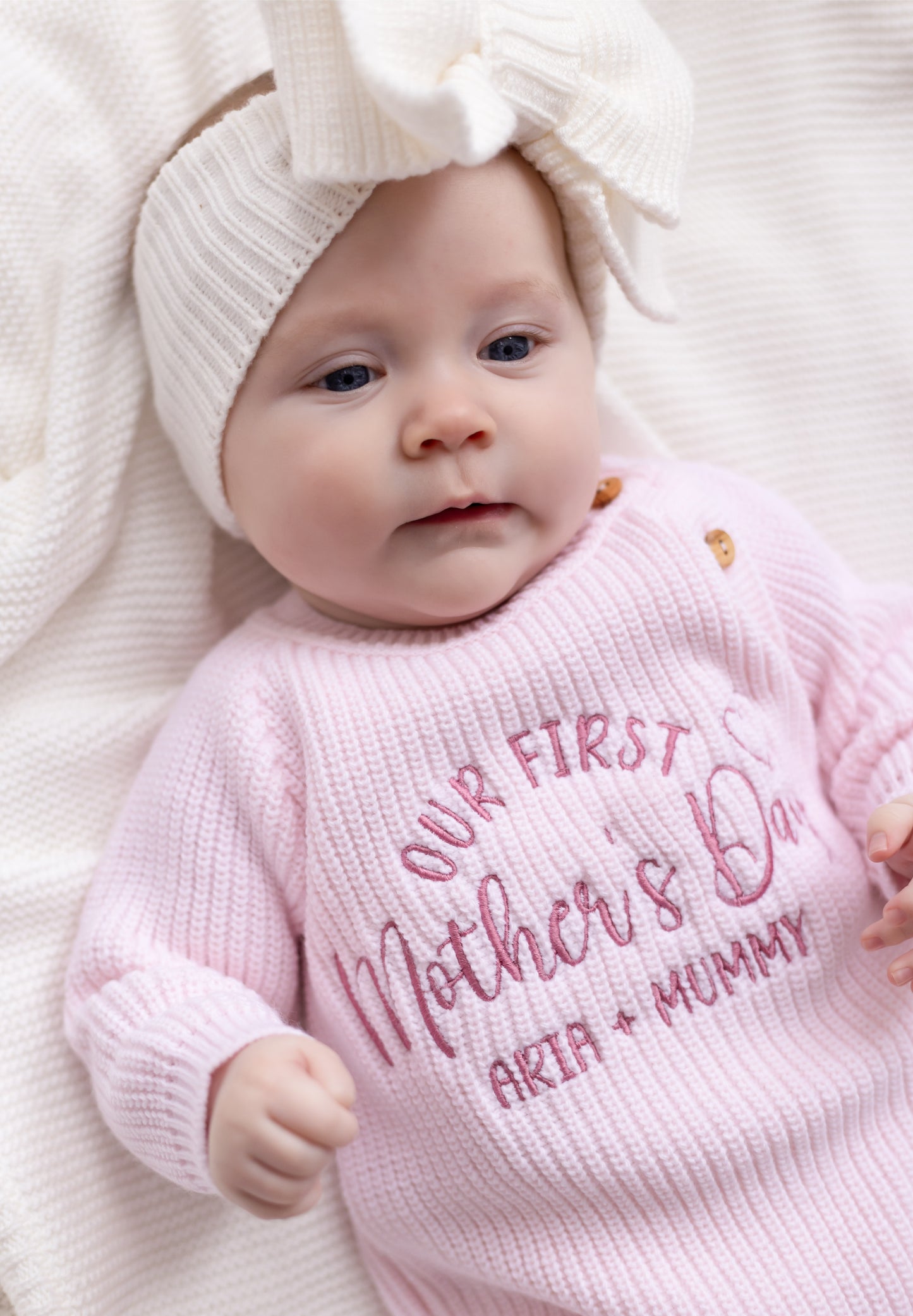 'Our First Mother's Day Embroidered Personalised Knitted Romper