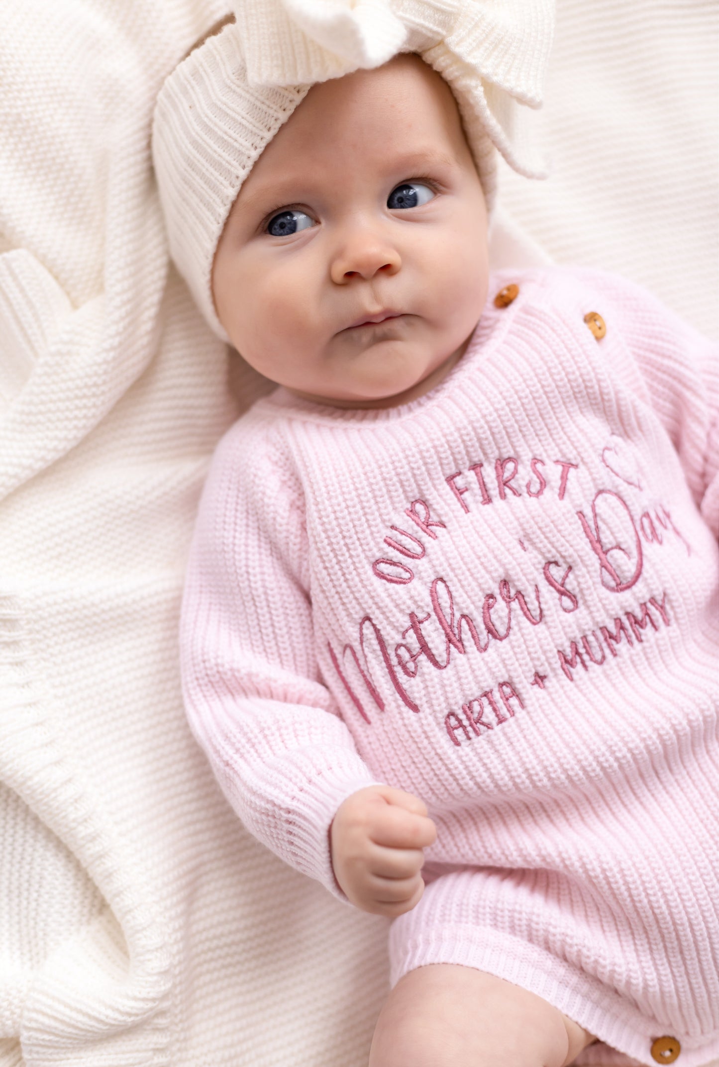'Our First Mother's Day Embroidered Personalised Knitted Romper