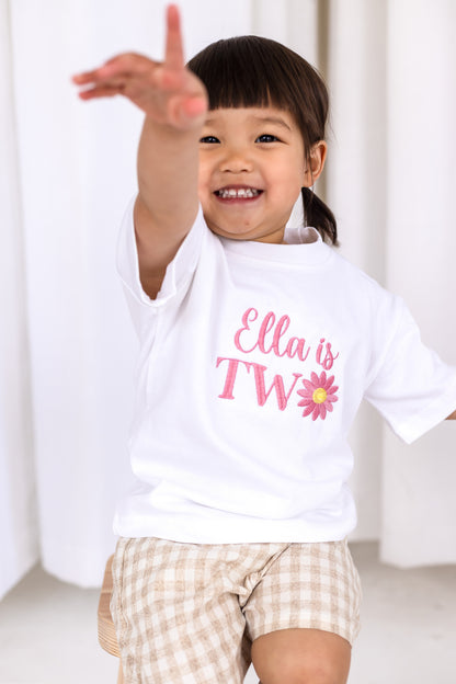 Personalised Daisy Embroidered Second Birthday T shirt
