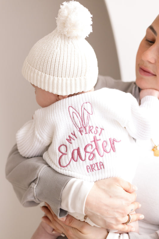 My First Easter Embroidered Personalised Ears Baby Cardigan
