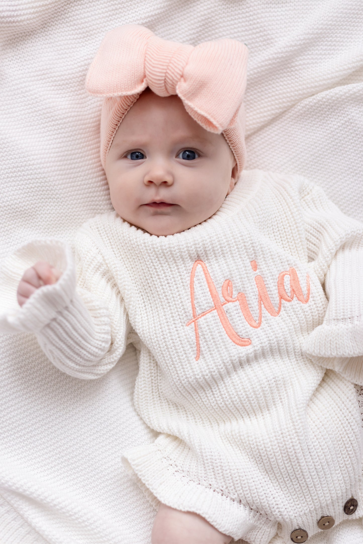 Spring White Personalised Embroidered Long Sleeve leg frill Romper