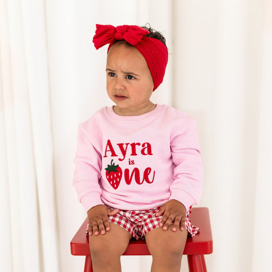 Personalised Summer Strawberry 'One' First Birthday Sweatshirt Jumper