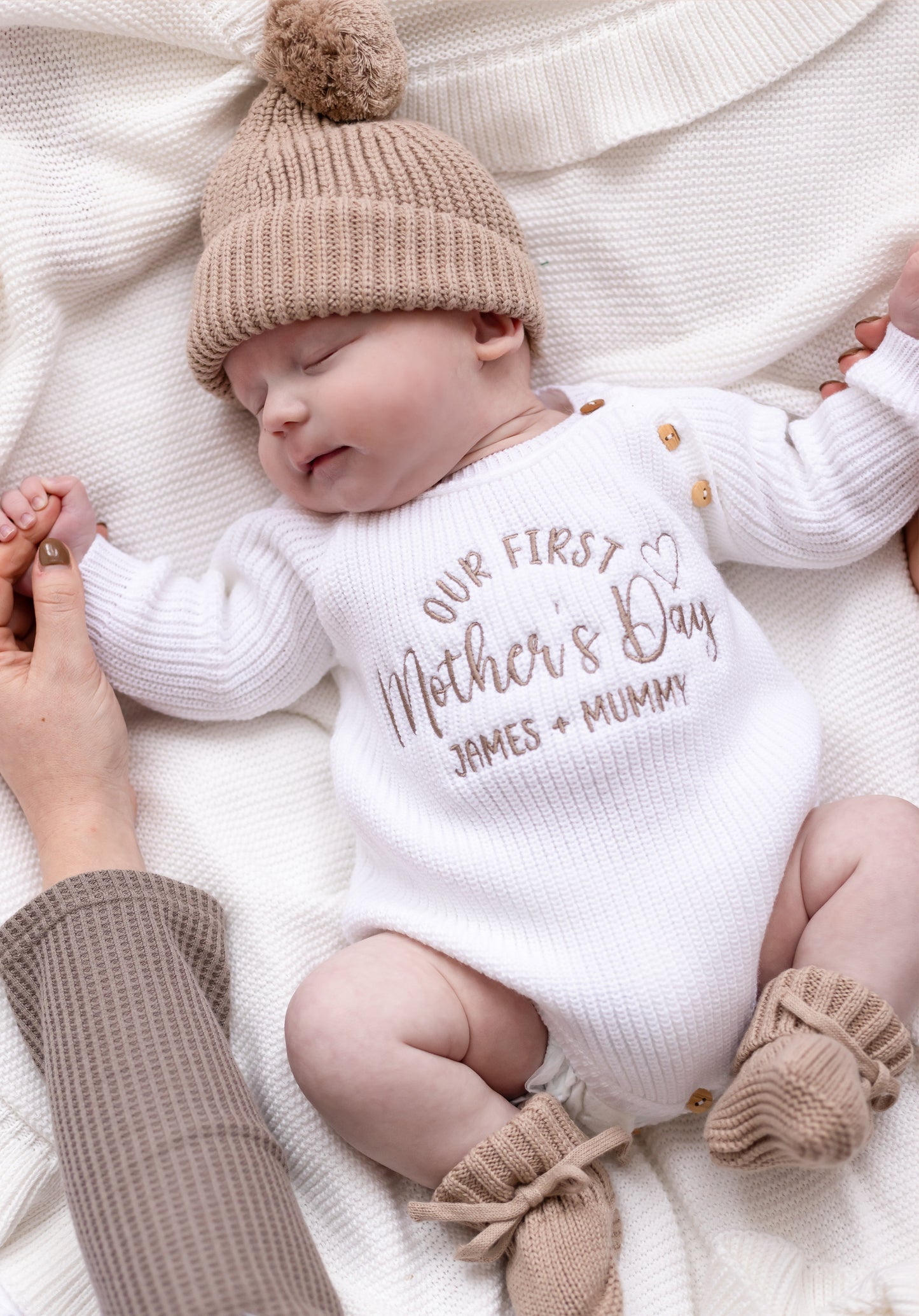'Our First Mother's Day Embroidered Personalised Knitted Romper