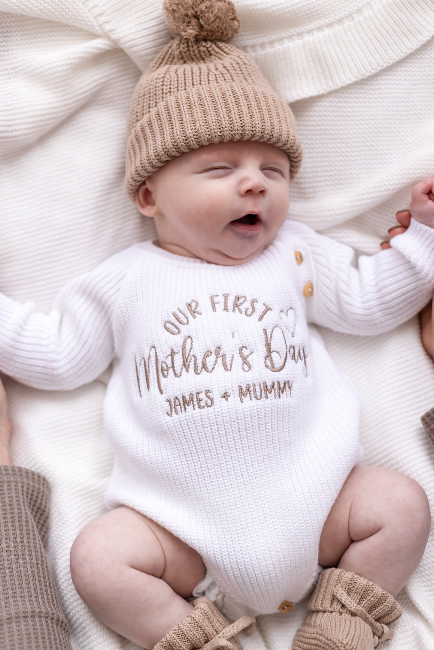 'Our First Mother's Day Embroidered Personalised Knitted Romper