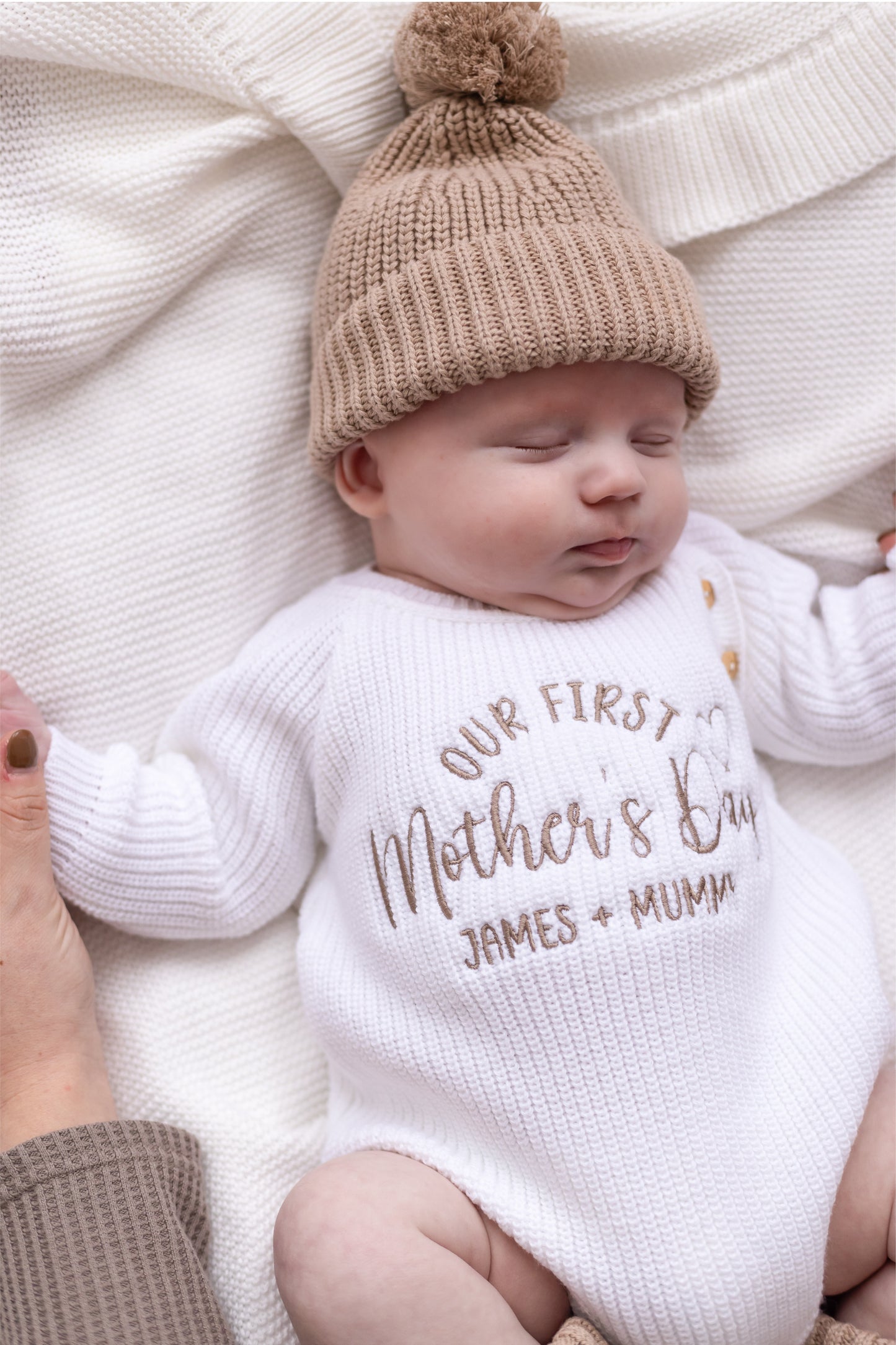 'Our First Mother's Day Embroidered Personalised Knitted Romper