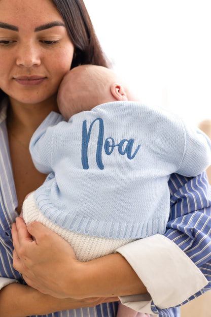 Blue Embroidered Personalised Cardigan