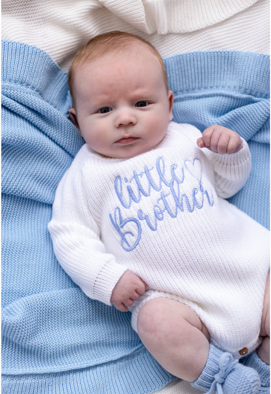 Little Brother Embroidered Personalised New Baby Romper