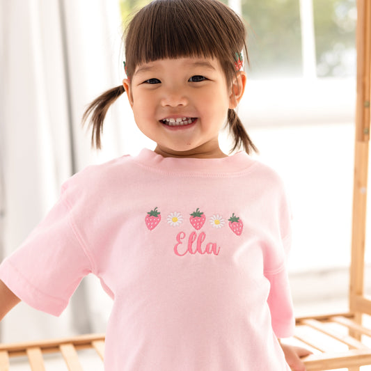 Personalised Embroidered Daisy and Strawberry T shirt