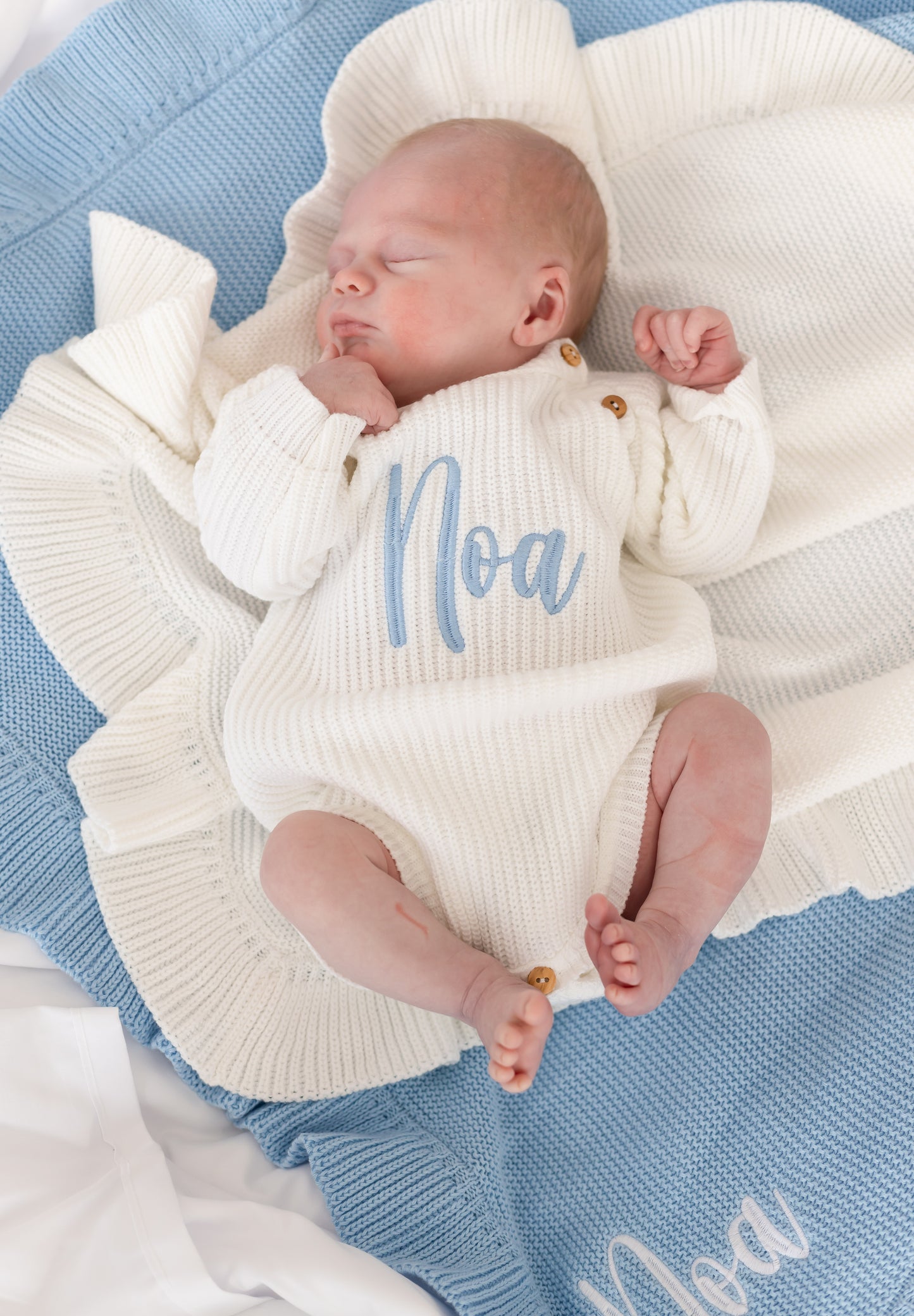 White Personalised Embroidered Long Sleeve Romper