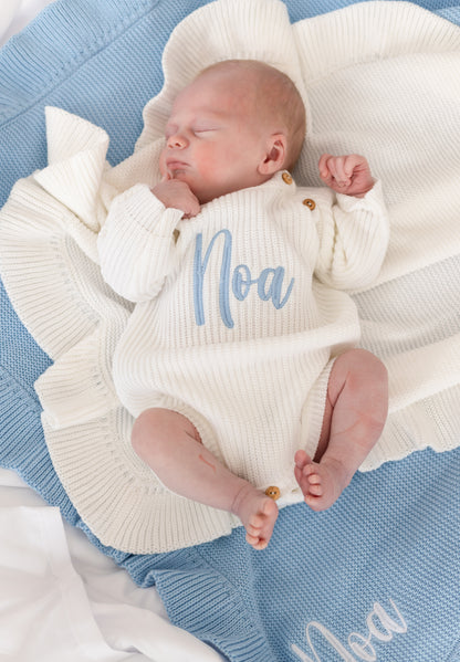 White Personalised Embroidered Long Sleeve Romper