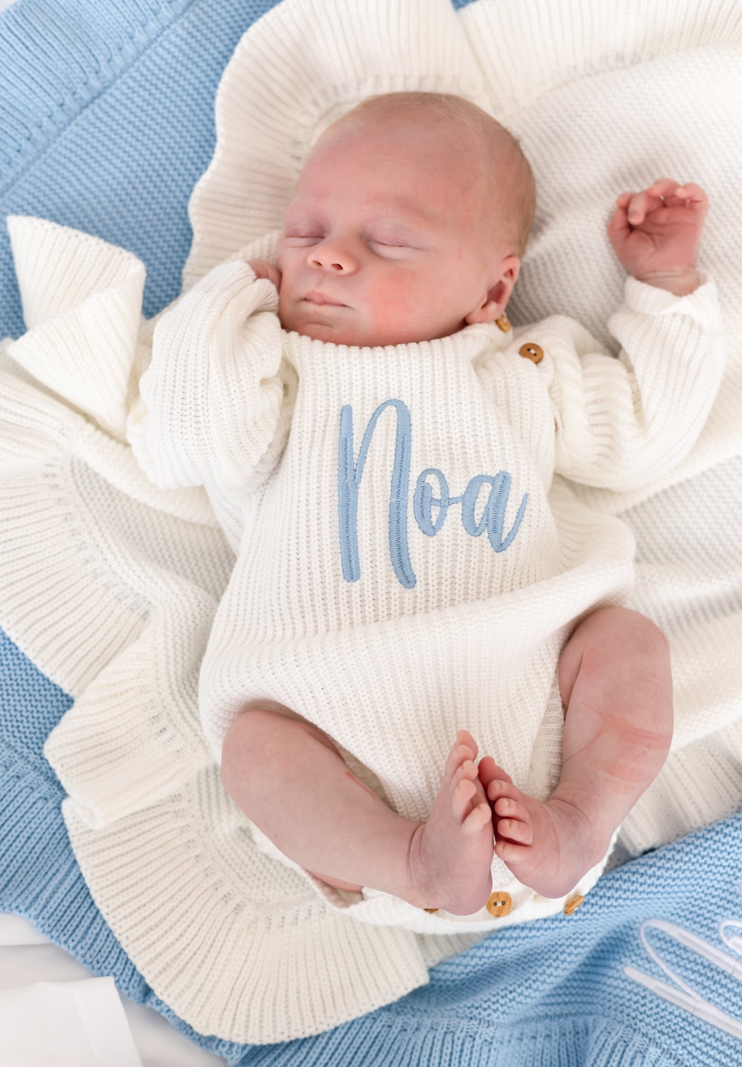 White Personalised Embroidered Long Sleeve Romper