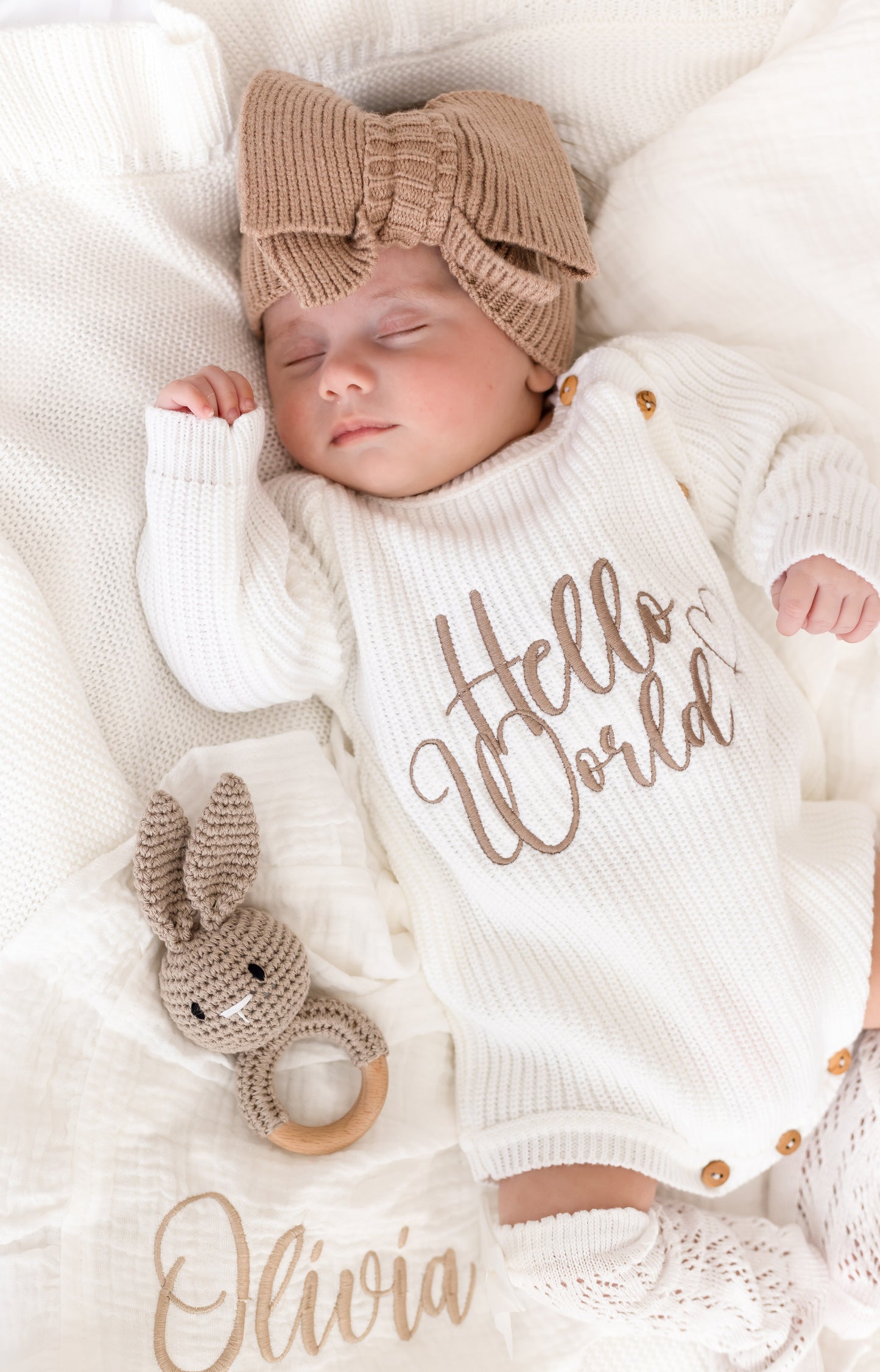 'Hello World' Personalised Embroidered Long Sleeve Romper