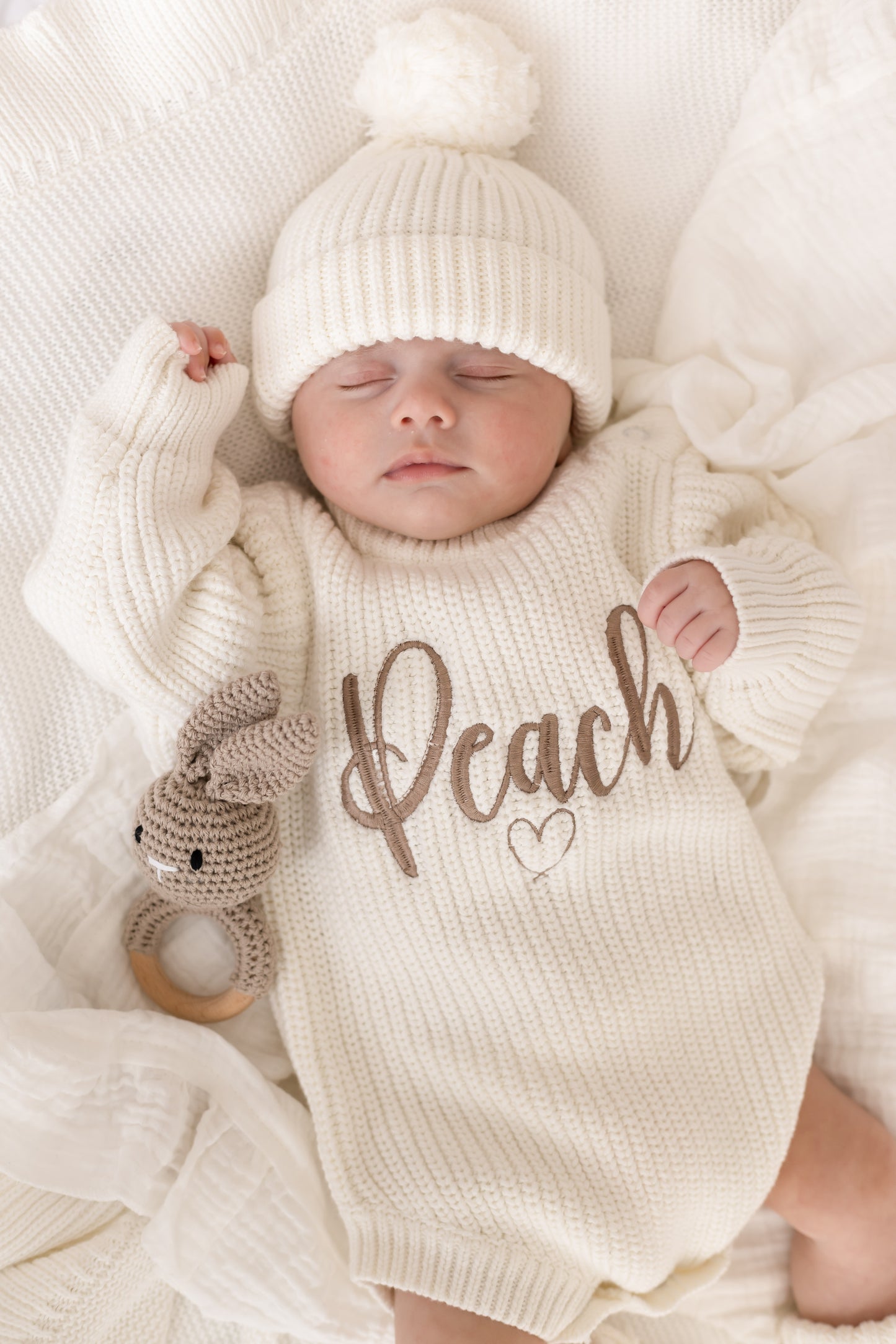Ivory 3pcs romper, hat and bootie set