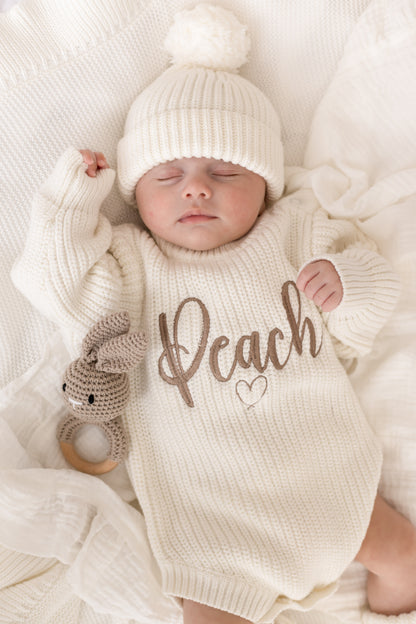 Ivory 3pcs romper, hat and bootie set