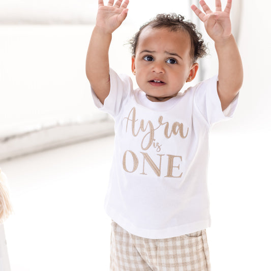 Embroidered personalised birthday t shirt - available in ages 1-7