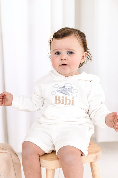 Child's personalised embroidered holiday hoodie - the perfect airport outfit!
