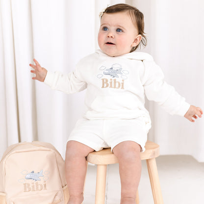 Child's personalised embroidered holiday hoodie - the perfect airport outfit!