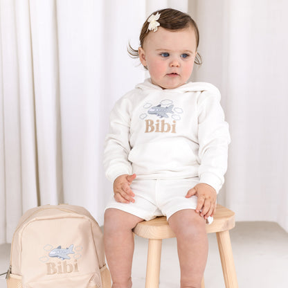 Child's personalised embroidered holiday hoodie - the perfect airport outfit!