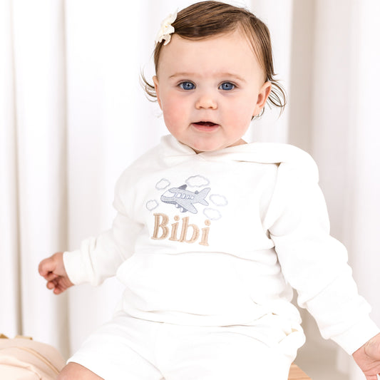 Child's personalised embroidered holiday hoodie - the perfect airport outfit!