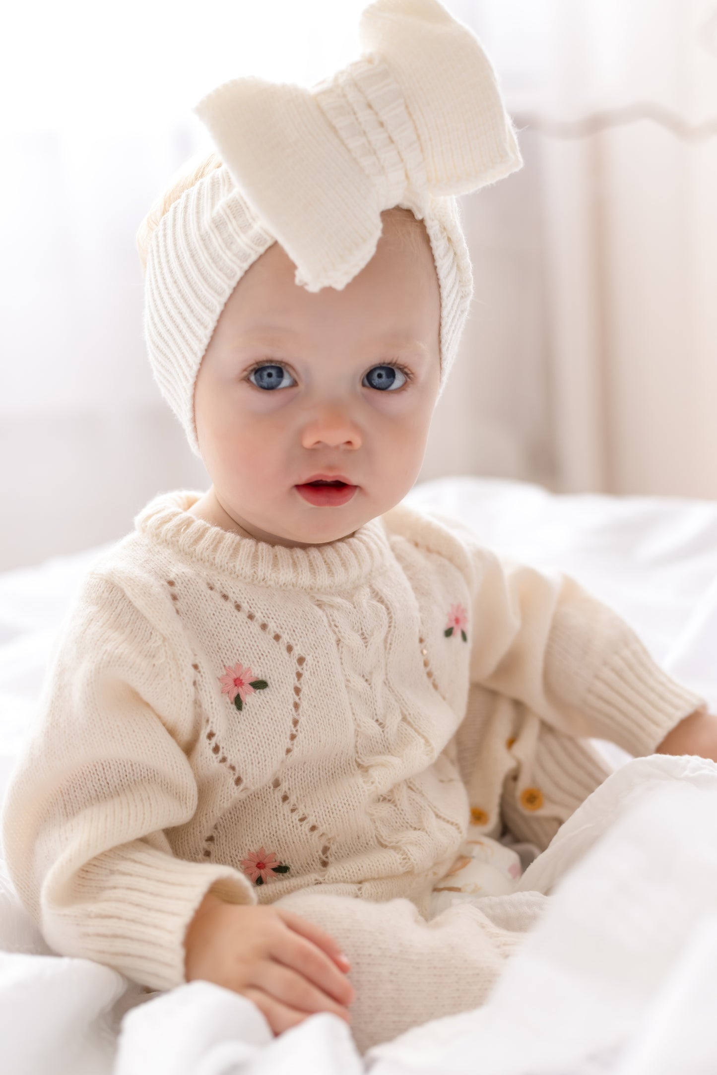 Cream Floral Pointelle Long Sleeve Romper