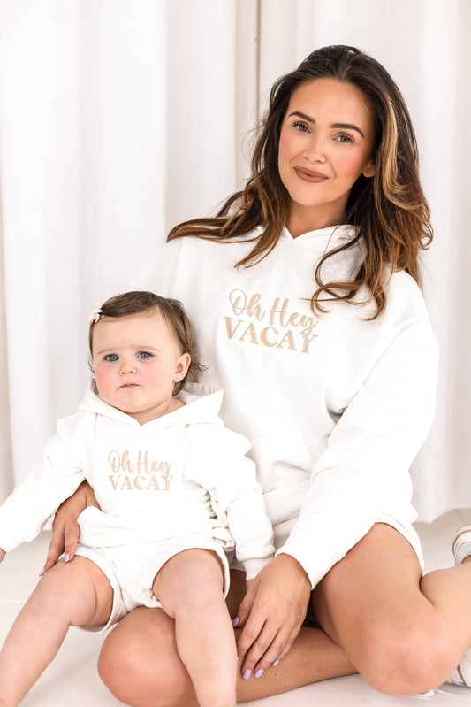 Ladies embroidered 'Oh Hey Vacay' mini me matching holiday hoodie
