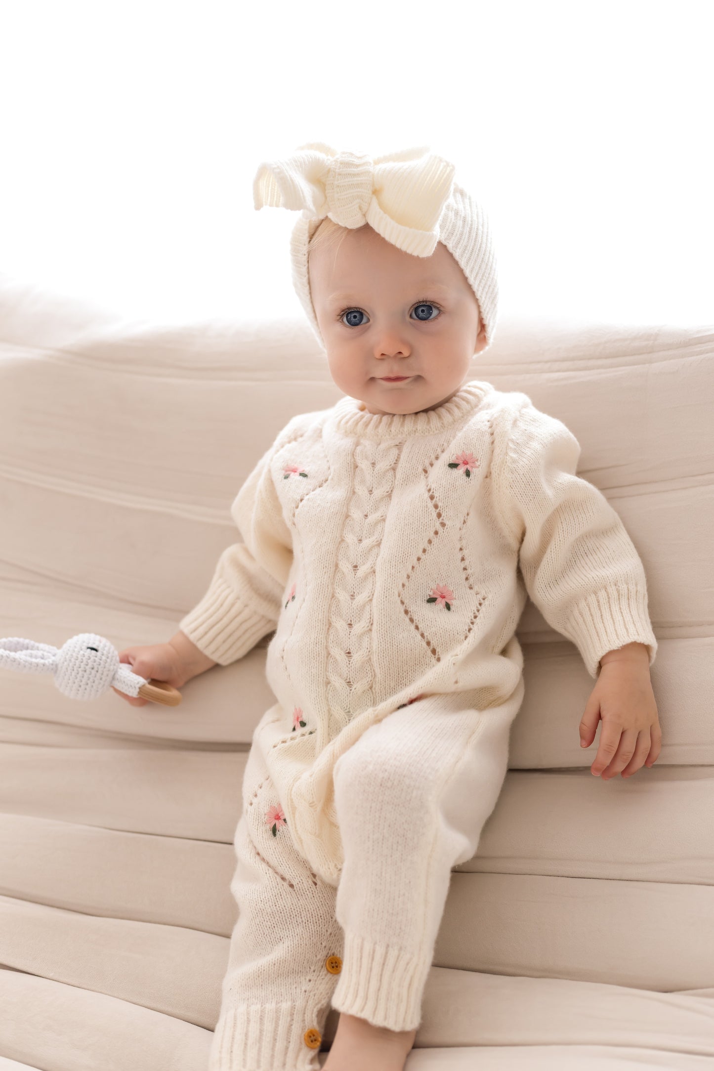 Cream Floral Pointelle Long Sleeve Romper