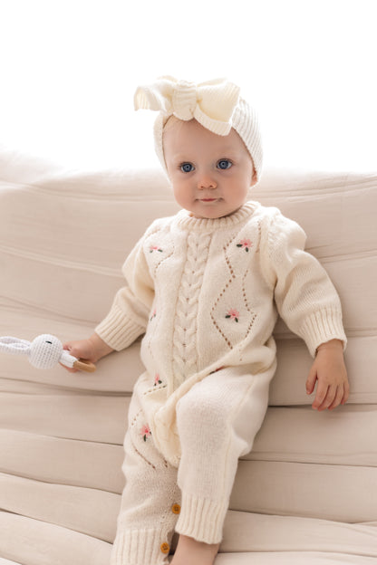 Cream Floral Pointelle Long Sleeve Romper