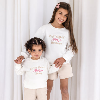 'Big Sister/Little Sister' embroidered bow detail sweatshirt