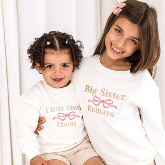 'Big Sister/Little Sister' embroidered bow detail sweatshirt