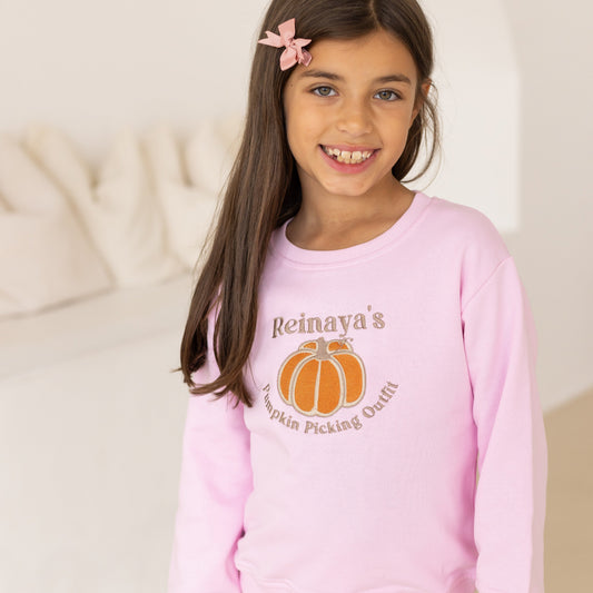 AW 'Pumpkin Picking Outfit' personalised embroidered sweatshirt