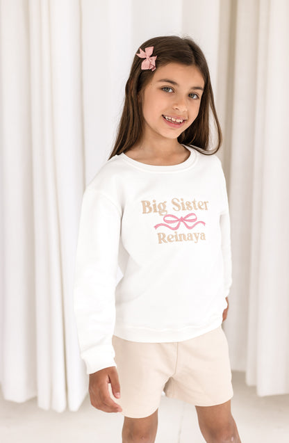 'Big Sister/Little Sister' embroidered bow detail sweatshirt