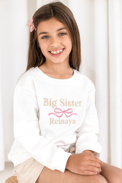 'Big Sister/Little Sister' embroidered bow detail sweatshirt