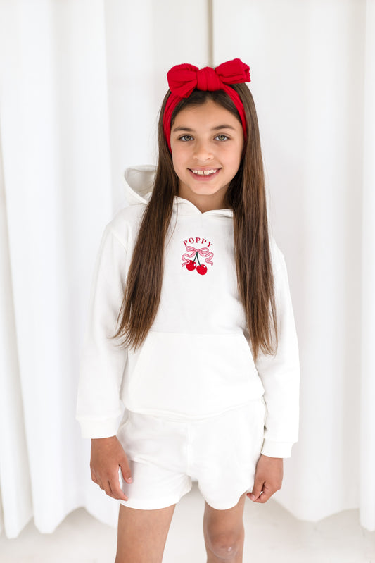 Child's embroidered summer cherry mini me matching hoodie