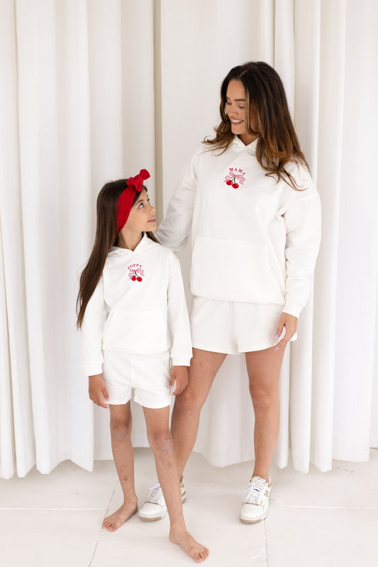 Ladies embroidered cherry MAMA mini me matching hoodie