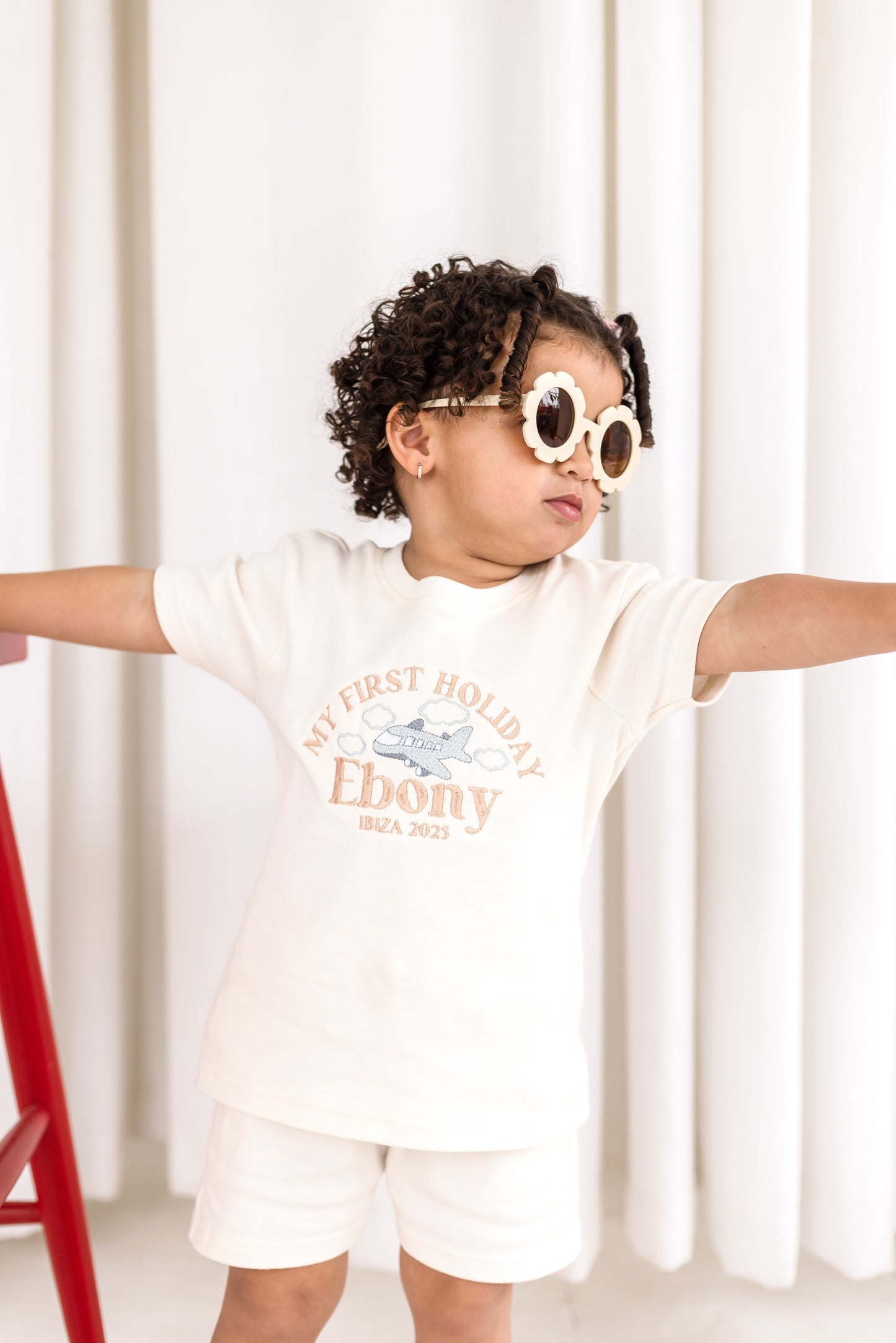 Personalised embroidered 'First Holiday' T Shirt and Short Set
