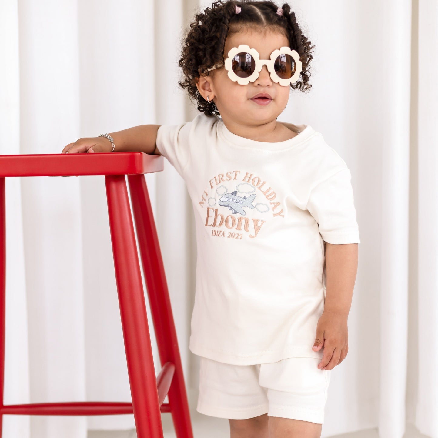 Personalised embroidered 'First Holiday' T Shirt and Short Set
