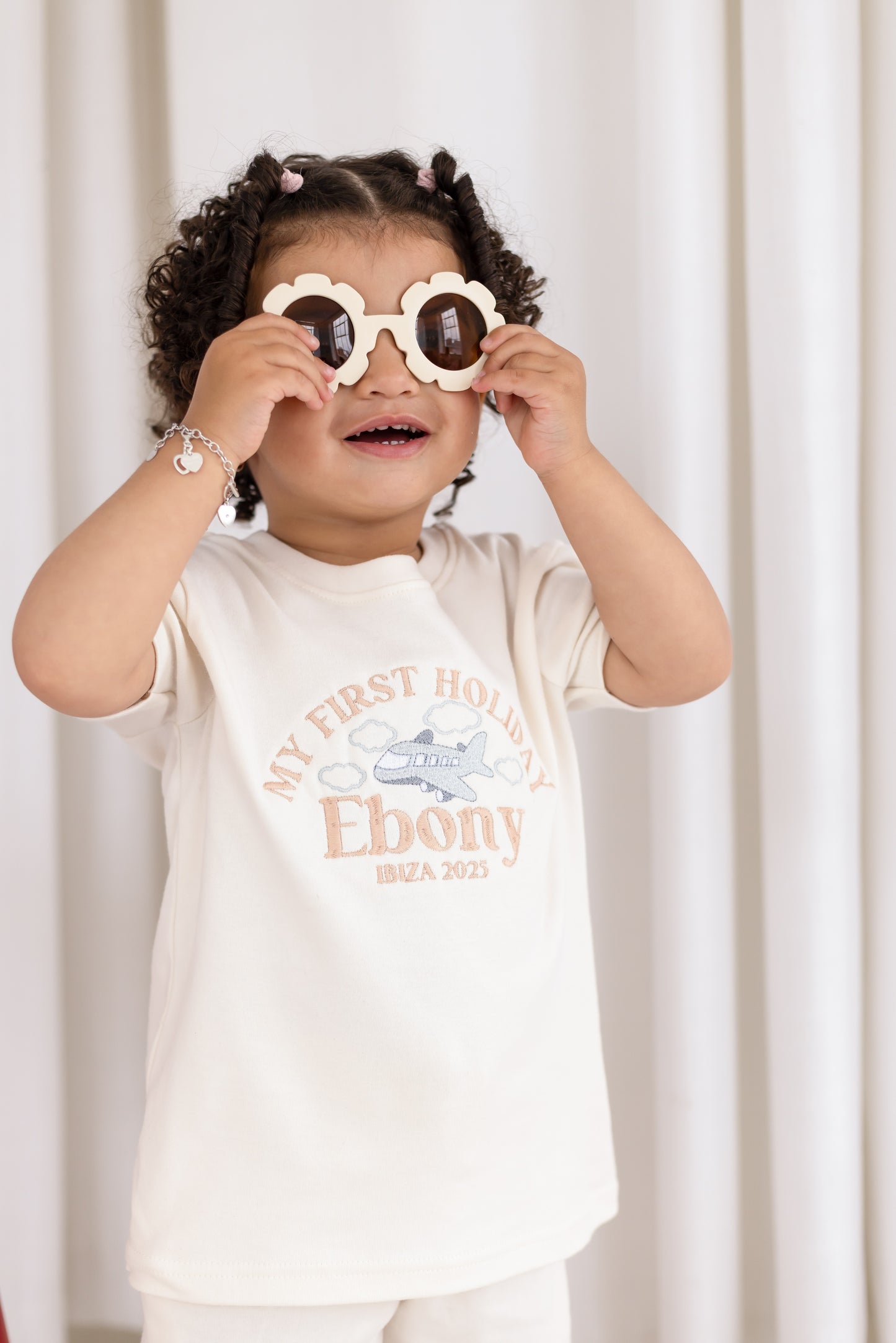 Personalised embroidered 'First Holiday' T Shirt and Short Set