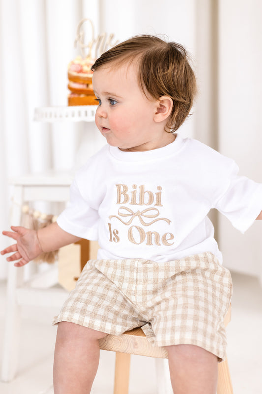 Embroidered personalised birthday bow t shirt - available in ages 1-7