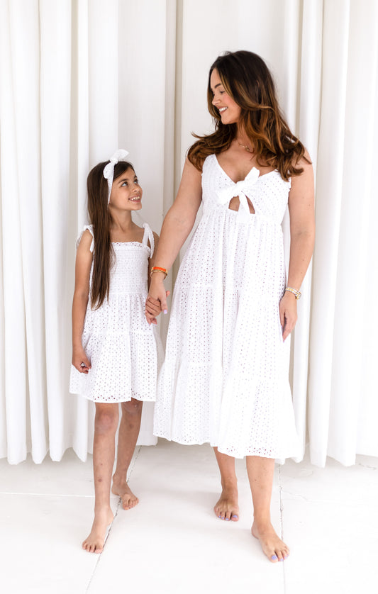 Ladies broderie anglaise mini me matching summer dress