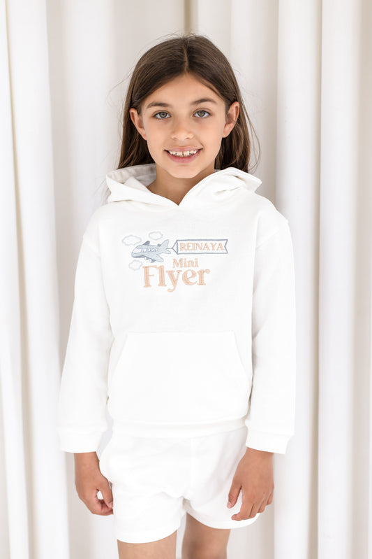 'Mini Flyer/ First Time Flyer' personalised embroidered holiday hoodie