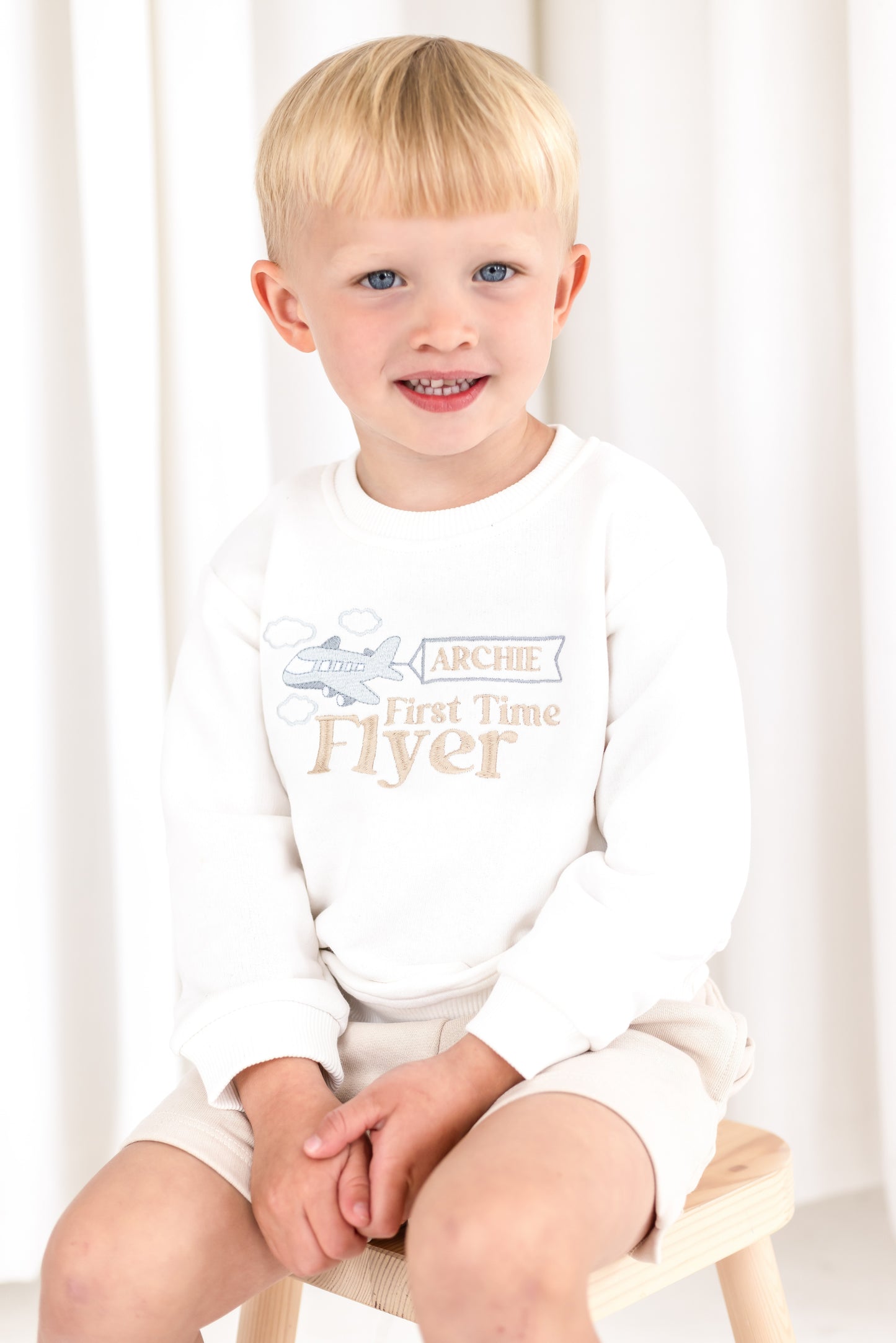 'First time/ Mini Flyer' personalised name aeroplane embroidered holiday sweatshirt
