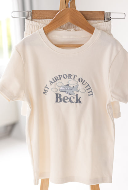 Personalised embroidered 'Airport Outfit' T Shirt and Short Set