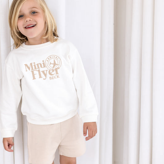 'Mini Flyer/ First Time Flyer' personalised name passport stamp embroidered holiday sweatshirt